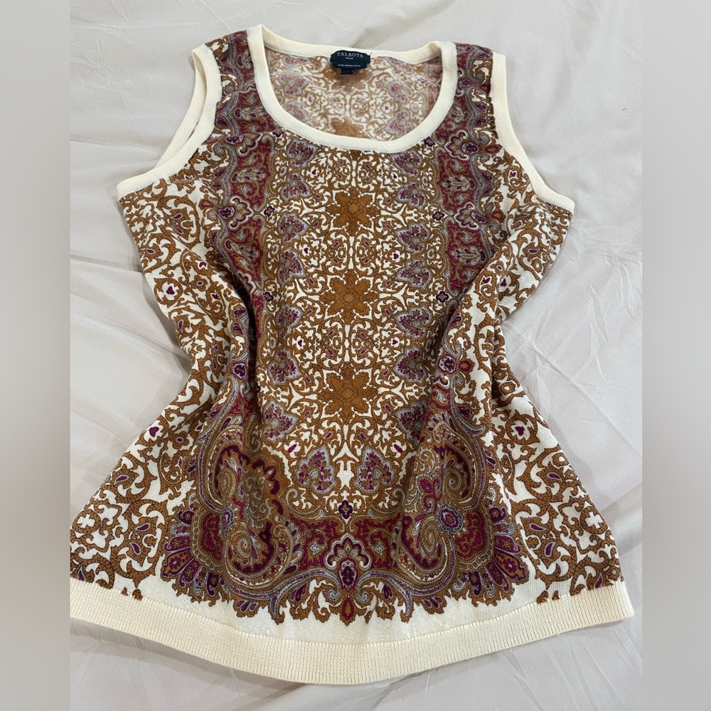 Talbots Indie Print Wool top size small Excellent condition